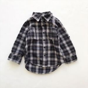 BABygap gray/white plaid faux undershirt thick button down shirt VGUC 3T